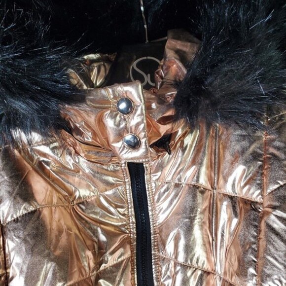 Women's Puffer Waterproof Snow Suit Faux Fur Hood Hood Size M NWOT Zip Legs Belt - Picture 4 of 7